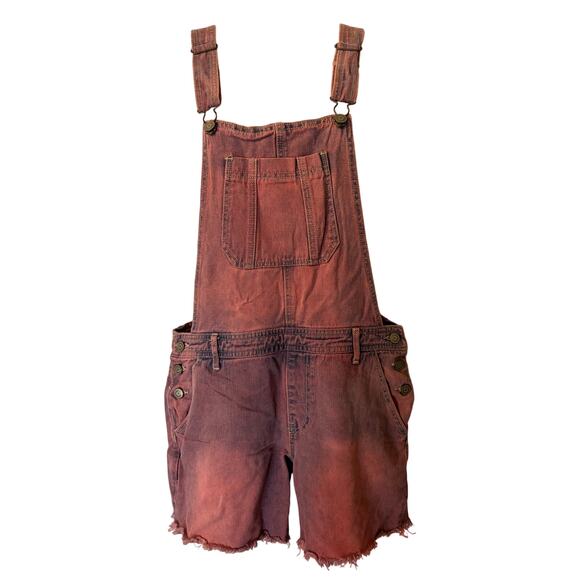 Forever 21 Classic Denim Overall Shorts In Distressed Red/Pink Wash SIZE 28 - Picture 9 of 9